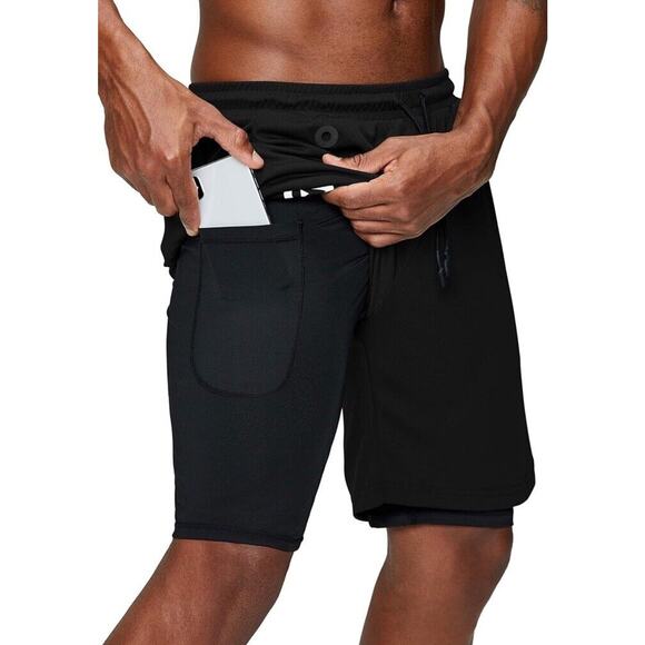 2-in-1 Men Sport Training Running Bodybuilding Workout Fitness Shorts Small - Picture 3 of 15